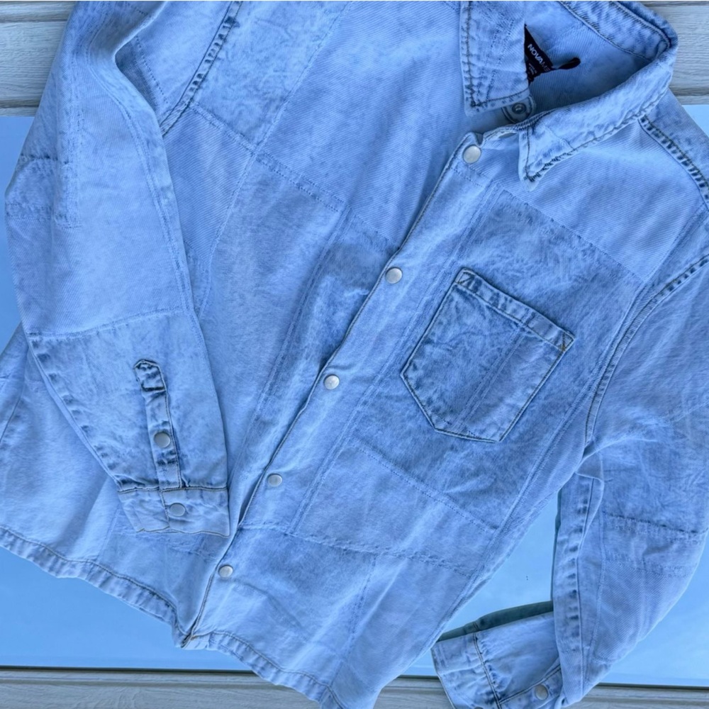 Fashion Nova Denim Blue Casual Button Down Shirt